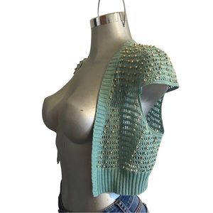 Luciano Dante Shrug Vest Cardigan Open Knit Crochet Beads Cottagecore Boho Fairy